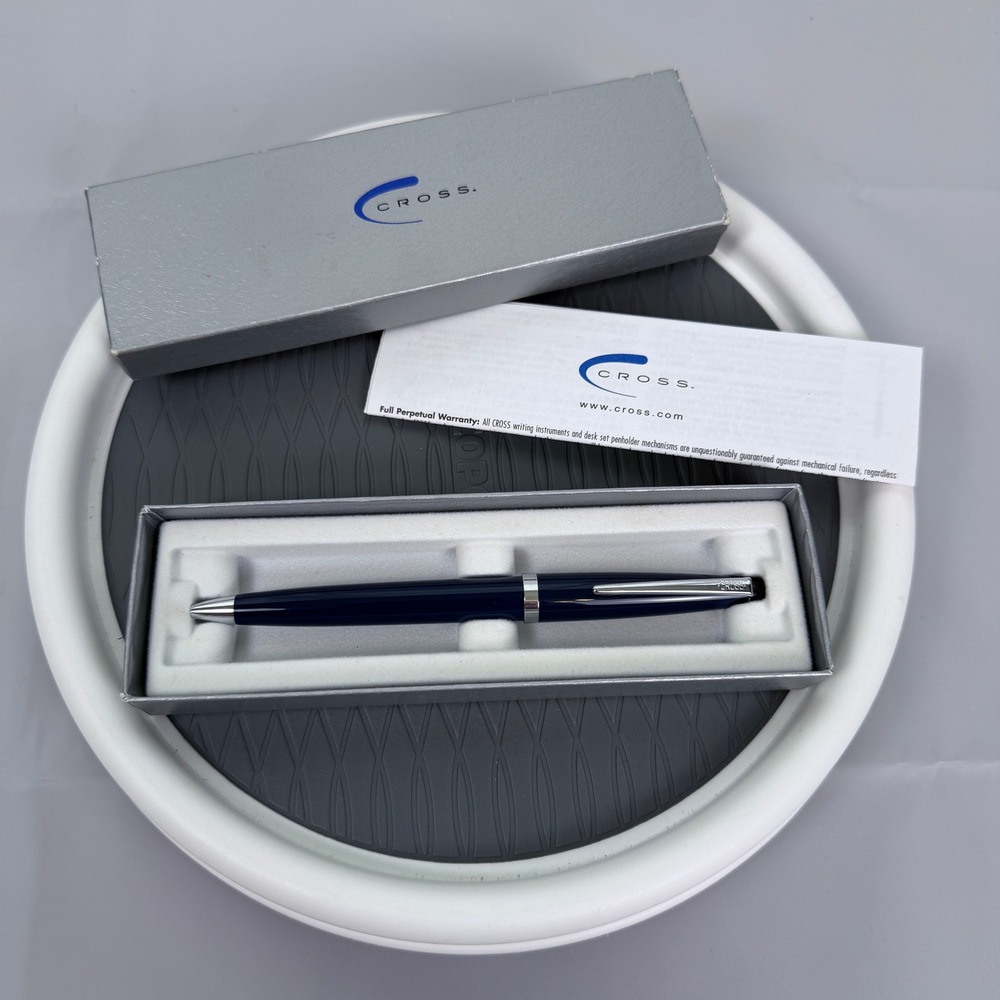Cross Ballpoint Pen Navy Blue Lacquer Chrome Trim Twist Action with Box
